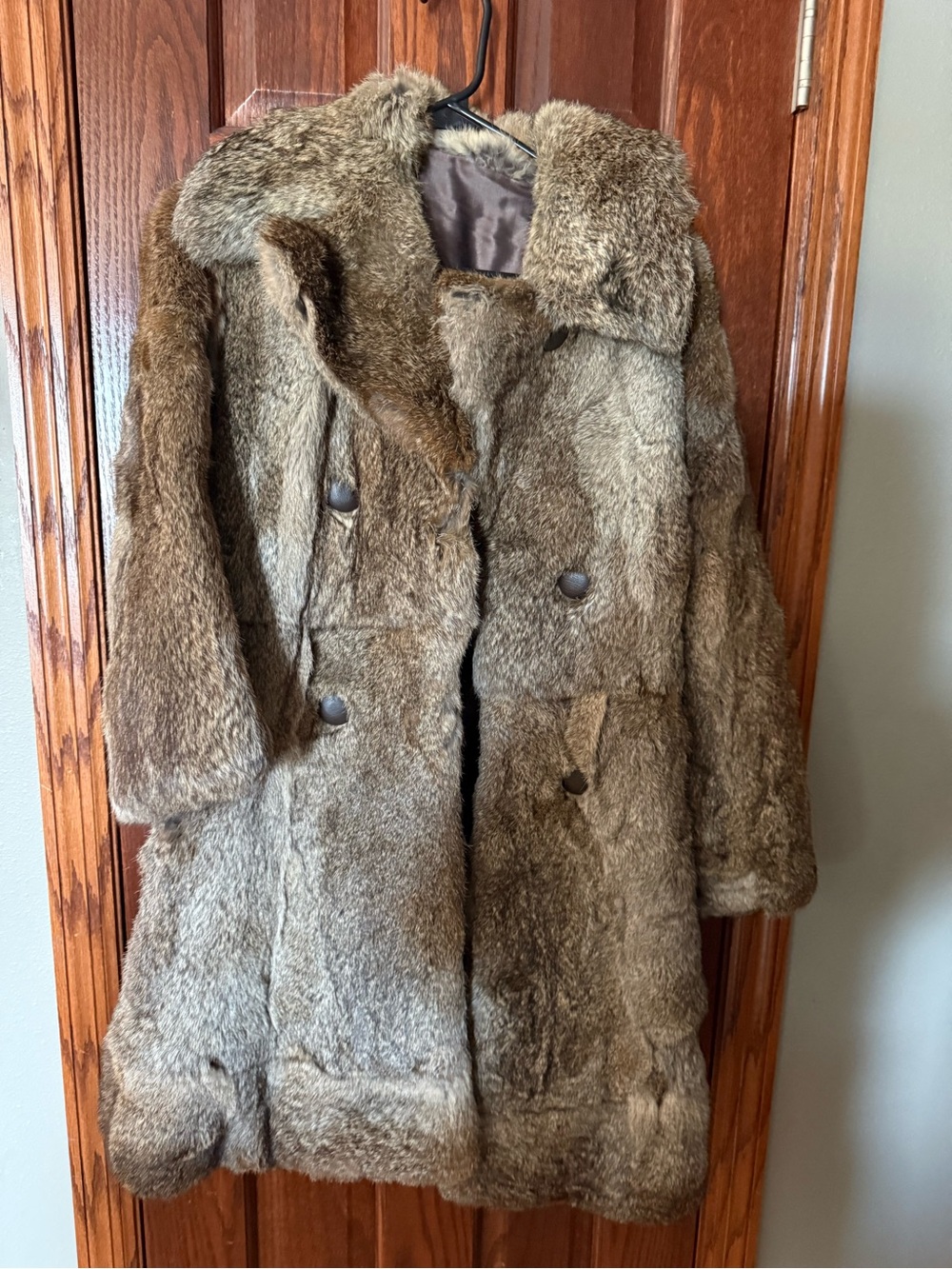 Women's Brown Faux Fur Double-Breasted Pea Coat